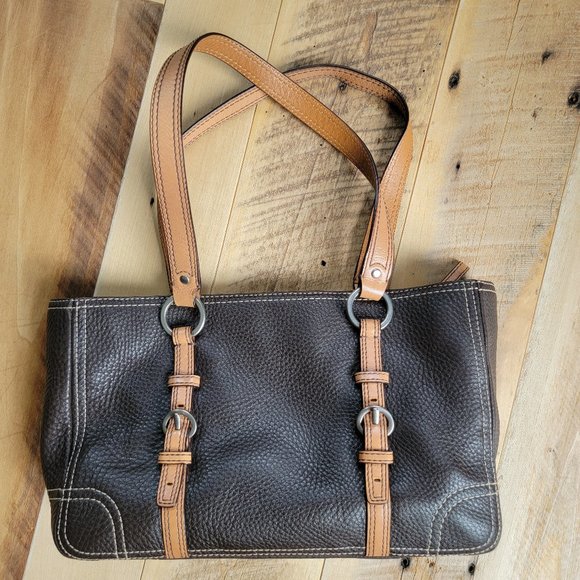 Coach Chelsea Two Tone Brown Pebbled Leather Handbag - Picture 4 of 14